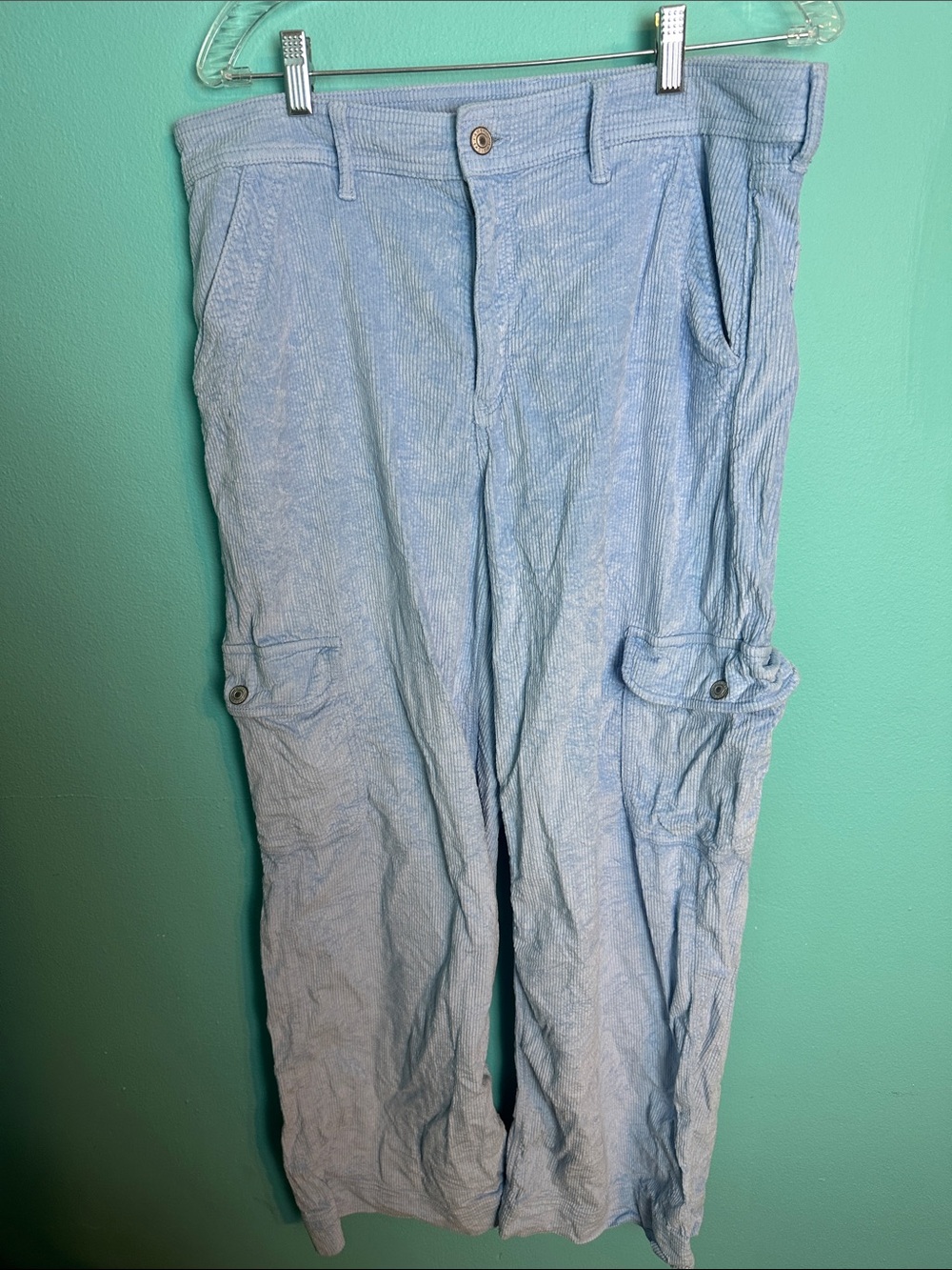 American Eagle Baby Blue Super High Rise Baggy Wide Leg Stretch Corduroy Pants